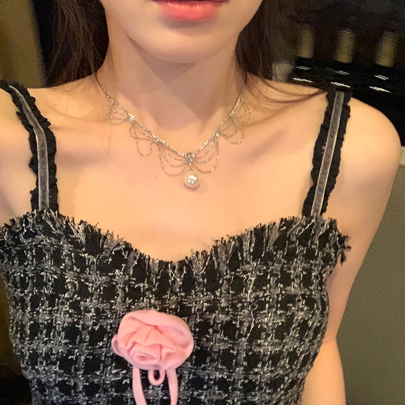 氛围感镶钻珍珠项链新款轻奢高级感锁骨链小众气质设计感饰品批发