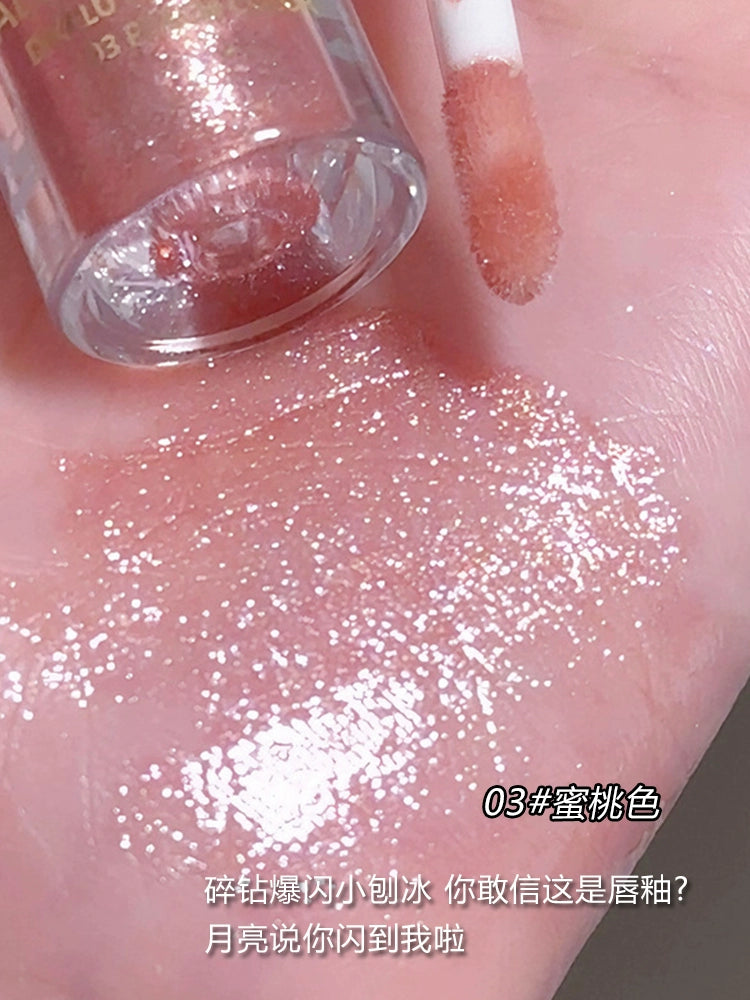 纯野爆闪口红唇釉！碎钻唇蜜珠光镜面水光唇彩保湿滋润细闪唇油小刨冰