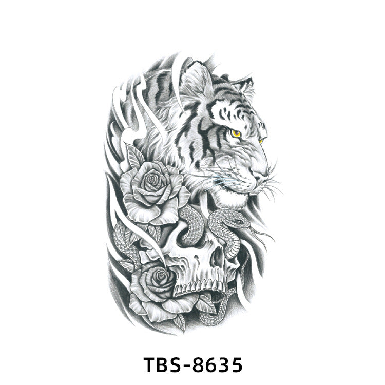 Free shipping Tattoo New Wholesale Small Flower Arm Waterproof Tattoo Sticker Half Sleeve Arm Back Color Animal Skull European and American Tattoo Sticker Paper