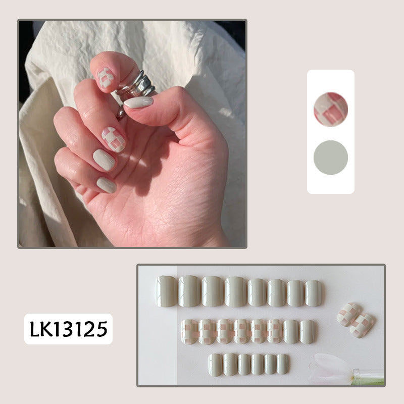 穿戴甲棋盘格美甲贴片甲片芭蕾甲指甲贴片假指甲片穿戴式美甲成品