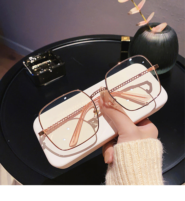Women's fashion glasses新款方形镂空金属链条平光镜韩版方形眼镜框女