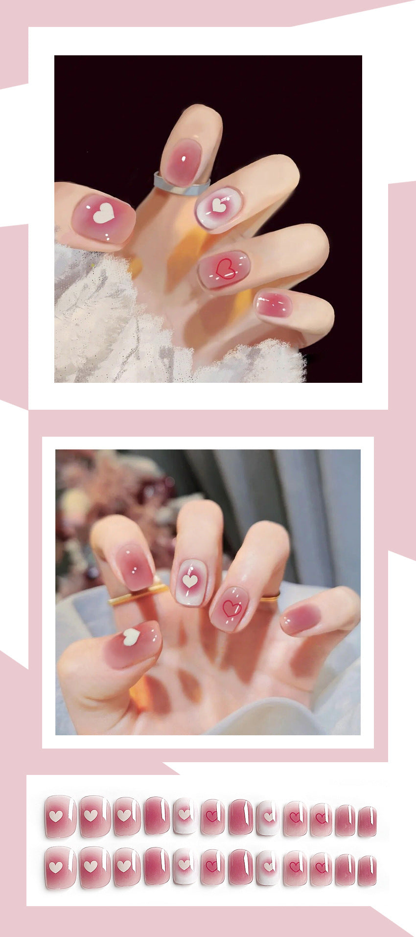Fashion  nail Fake Nail Patch Wear Nail Finished Product Nail Tip Nail Stickers Disassembly Nail Patch Removable Nail Stickers Peach Heart Y33