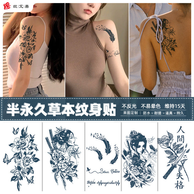 Free shipping Tattoo Juice Herb Tattoo Sticker Semi-Permanent Non-Reflective Simulation Pattern Waterproof and Durable Men and Women Tattoo Tattoo Sticker Paper