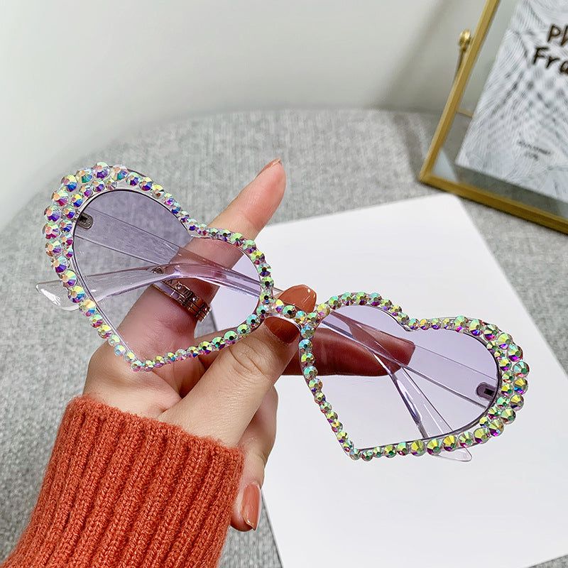 Women's fashion glasses 欧美跨境镶钻太阳镜 爱心女士潮流眼镜婚纱影楼街拍装饰墨镜