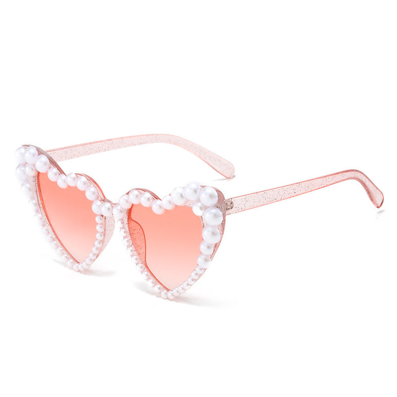 Women's fashion glasses 2023爆款心形珍珠太阳镜 个性百搭心形喜欢网红奢华甜美爱心墨镜