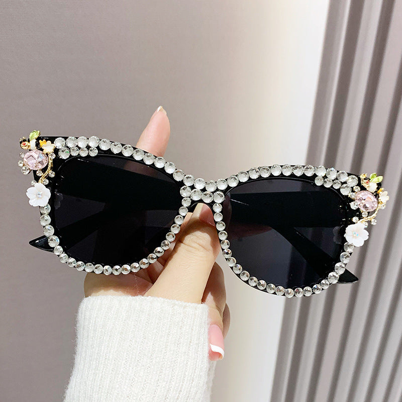 Women's fashion glasses 跨境水钻防蓝光眼镜女抗疲劳眼睛素颜显瘦护目镶钻平光镜无度数