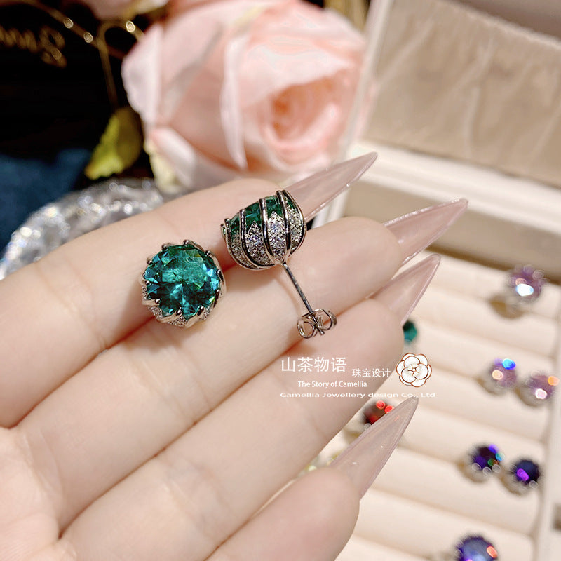 Camellia彩虹直播撞色宝石睡美人套装女 镶超闪彩宝5A锆耳环现货