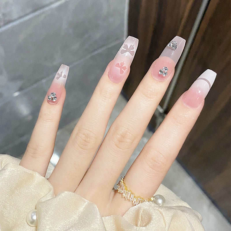 喷绘蝴蝶日式堆钻立体穿戴甲指甲贴片美甲片假指甲美甲贴成品甲片