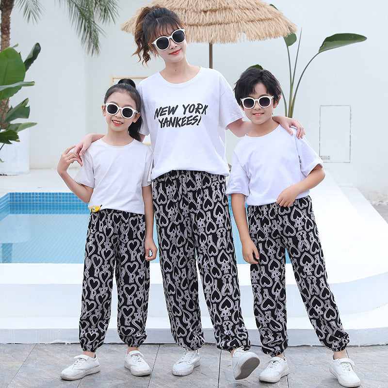 Free shipping   Summer women's mosquito pants made of cotton Thin bloomers for boys and girls Family pants Middle and small children Pajama pants