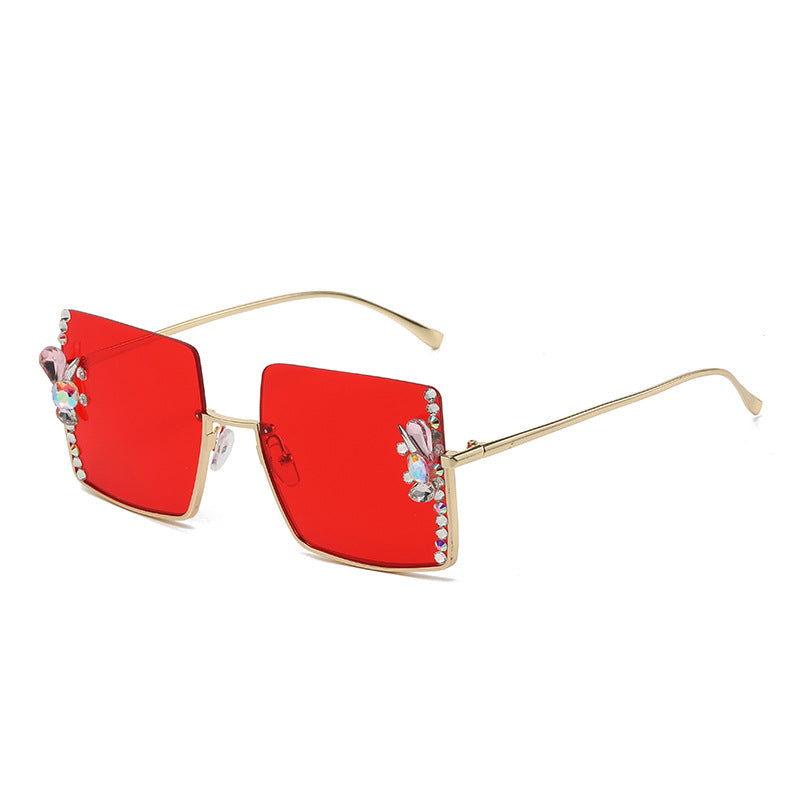 Women's fashion glasses 墨镜女防紫外线韩版潮大脸显瘦时尚大框镶钻太阳眼镜防晒2023新款