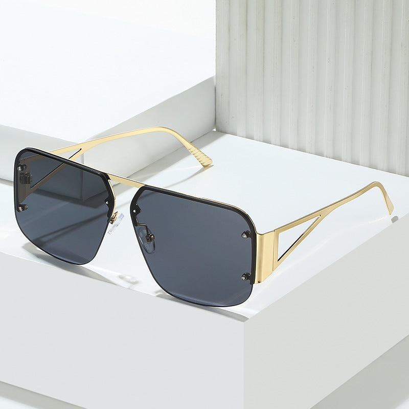 Women's fashion glasses 2024亚马逊热款时尚飞行员太阳镜 欧美复古窗帘半框百搭方形墨镜