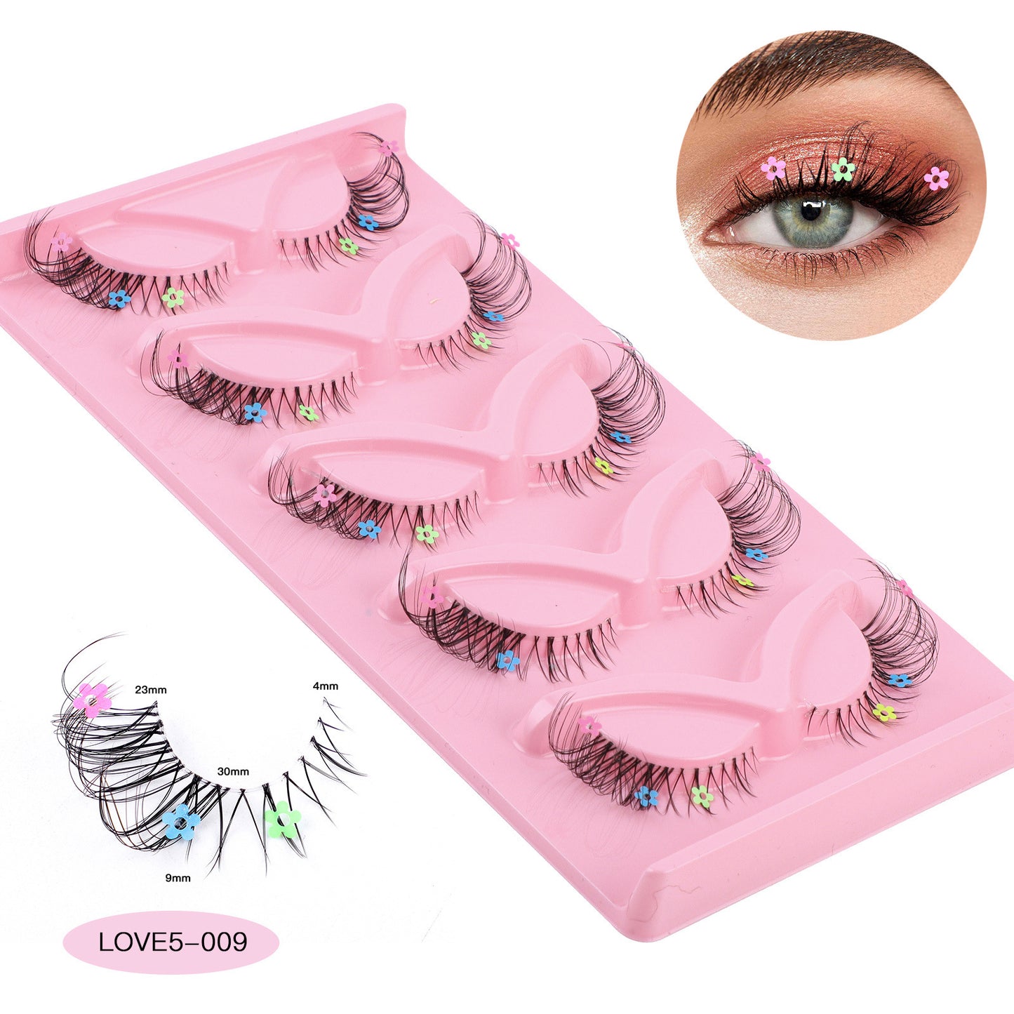 5 pairs of Fox Tie transparent stem false eyelashes naturally cute colorful flower sequin false eyelashes