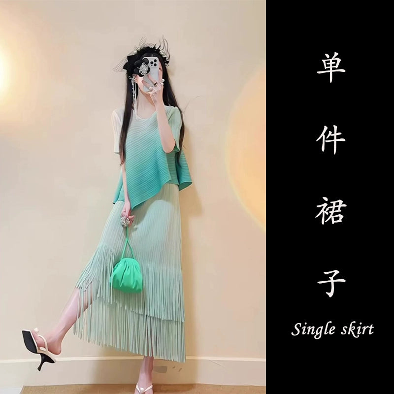 Dopamine dress Free shipping Tattoo summer dopamine wear beautiful fashion temperament socialite mint green gradual change top can be salt can be sweet suit skirt