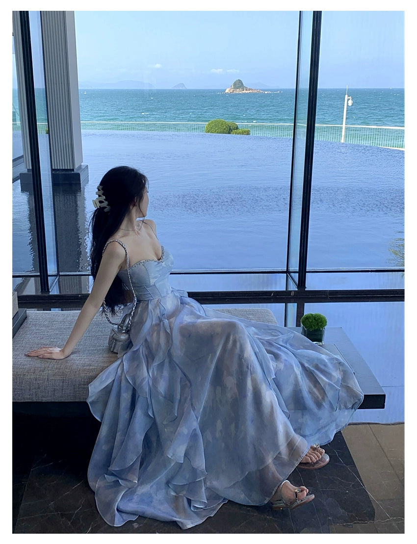 Fashion women's wear Phantom Fairy Seaside Vacation Elegant Beach Dress Ruffled Escape Princess Skirt Summer Sling Dress