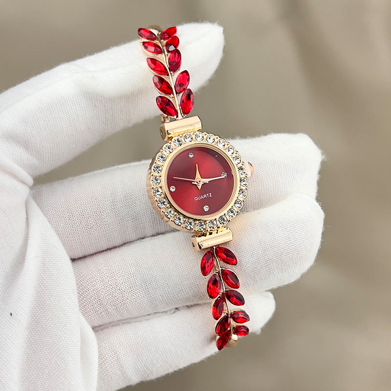 Fashion women's watch2023 New Fashion Diamond Leaf round Women's Watch Simple Dial Free Adjustment Exclusive for Cross-Border Gift Watch