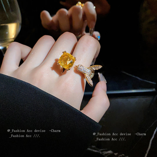 网红推荐高定设计款彩宝女戒仿真圣玛利亚海蓝宝蜂鸟ins戒指批发