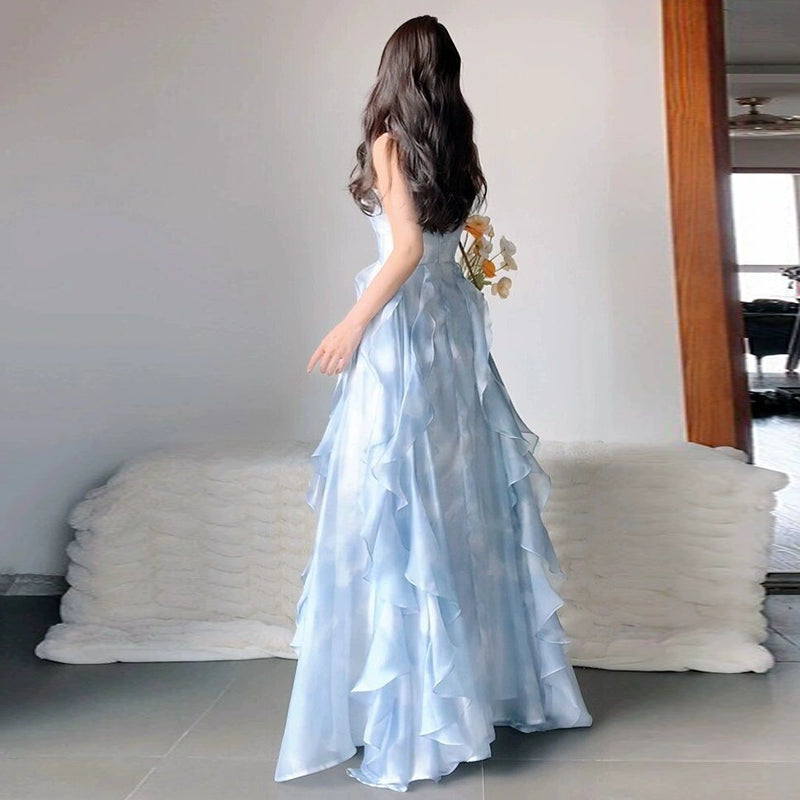 Fashion women's wear Seaside Vacation Style Blue Sling Dress Female Summer New Super Nice Niche Design French Fairy Skirt