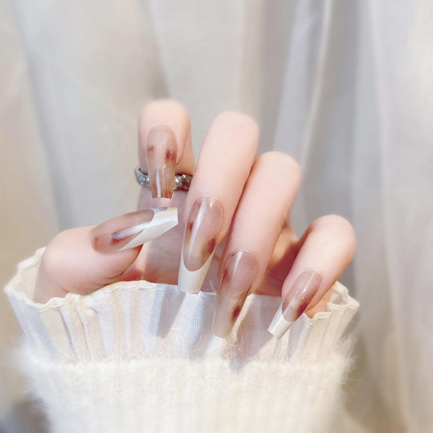 Fashion  nail European and American Simple White French Rendering Popular INS Style European Square Wear Armor Fake Nail Patch Wholesale A44