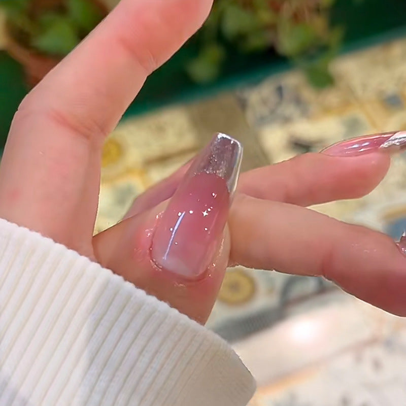 烟熏玫瑰穿戴甲渐变指甲贴片银色美甲片香槟水晶美甲贴片成品30片