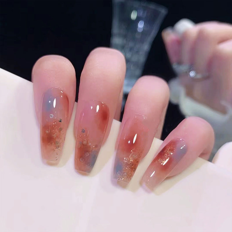 琉璃琥珀穿戴甲秋冬指甲贴片晕染美甲片亮片假指甲美甲贴片成品甲