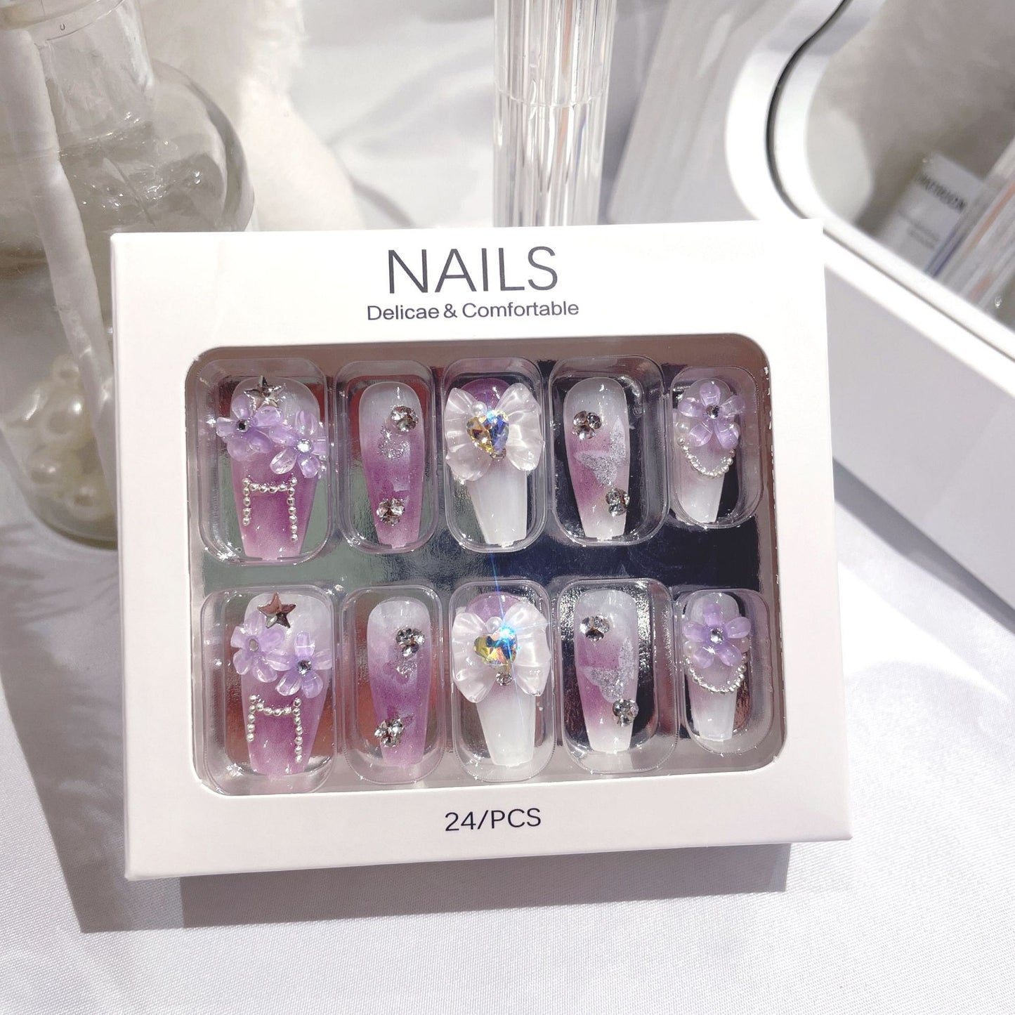 Fashion  nail New Nail Beauty Wear a High-Grade Pure Desire Wind Nail Patch Wear a Bow Nail Stickers Wholesale U7