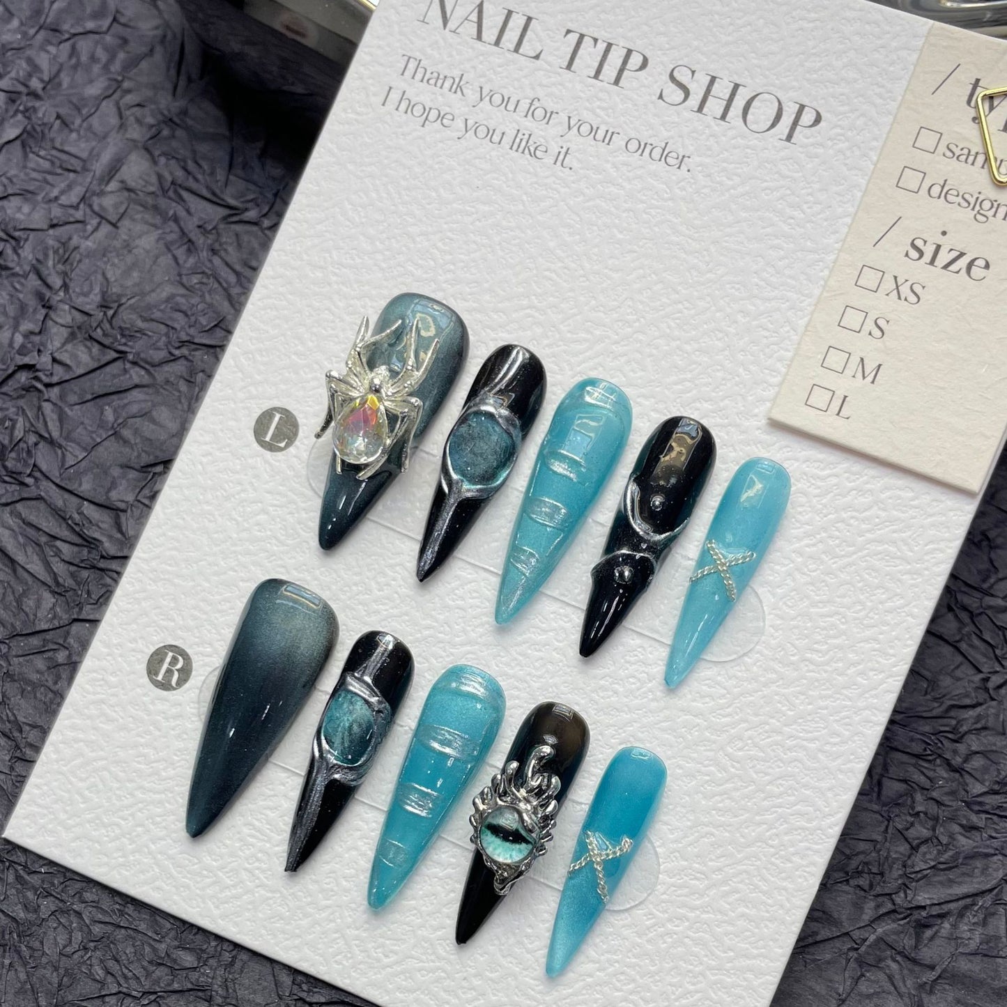 (reusable nail)Black armor finished product long sweet and cool water drops Europe and America spice girls high sense heavy industry spider Yinhai manual manicure.