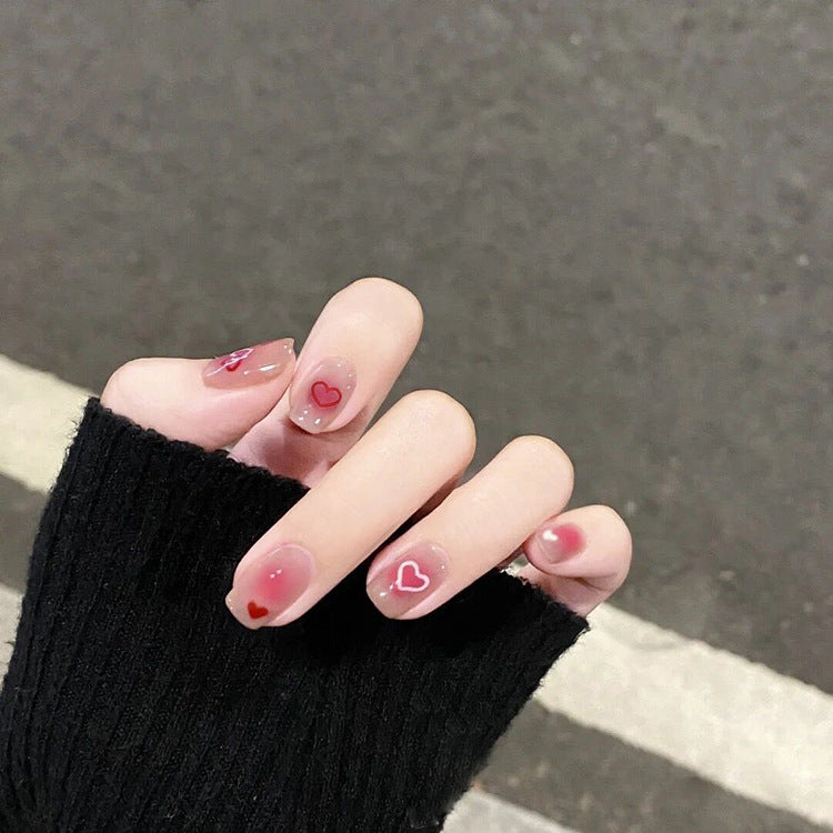 Fashion  nail Wearable Nail Sticker Short Peach Heart Wear Nail Polish Nail Shaped Piece Removable Nail Patch Finished Product Y23