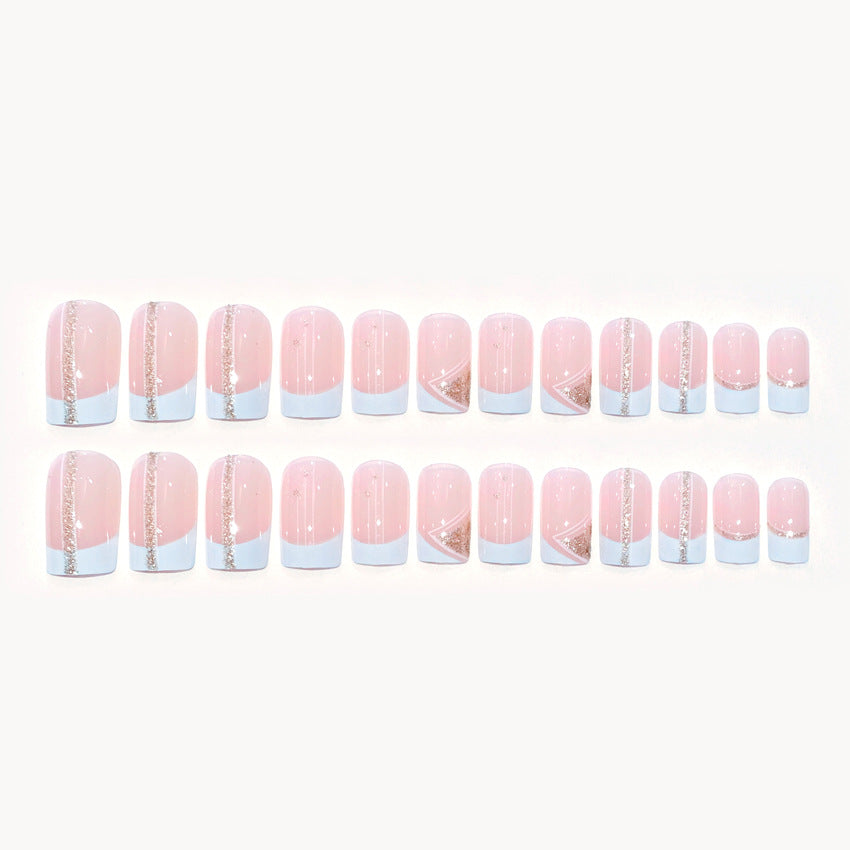 Fashion  nail Fresh Navy Blue Solid Color Manicure European and American Square Short Fake Nails Wear Nail 24 Pieces French Fake Nails W19