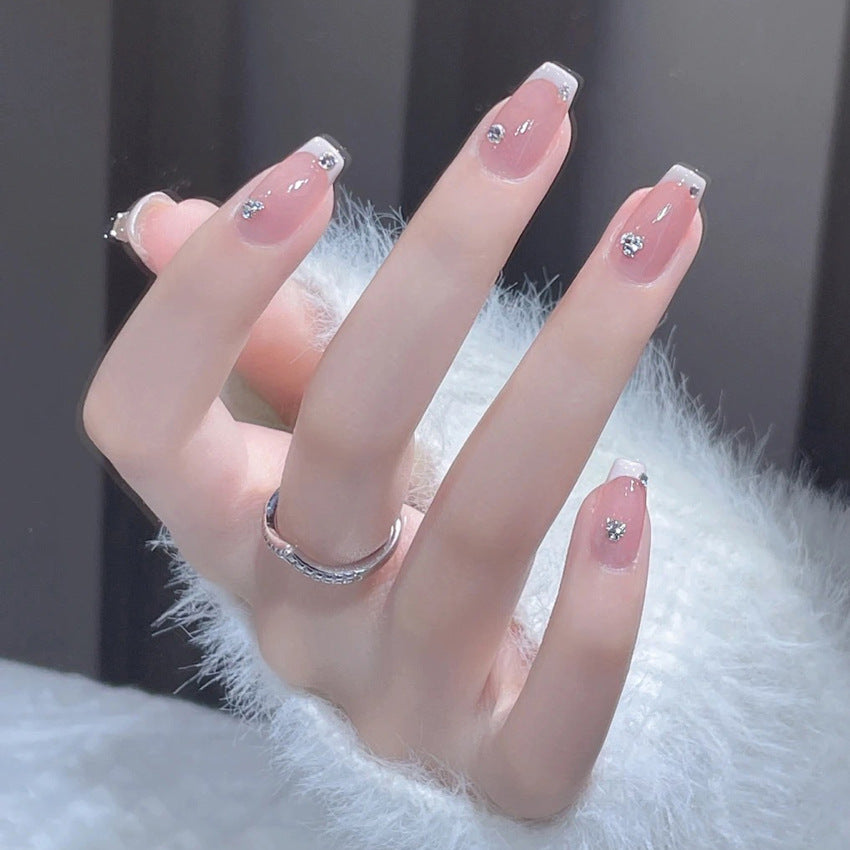 Fashion  nail New Fresh Sweet French Diamond Nail Stickers Fake Nails Fresh Handmade Wear Armor Wholesale A26