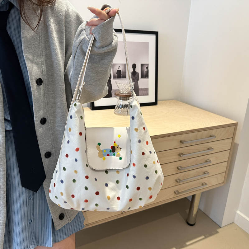 Dopamine Bag Free shipping Tattoo 2024 niche dopamine polka dot messenger bag women's new color dot shoulder bag commuting large-capacity backpack