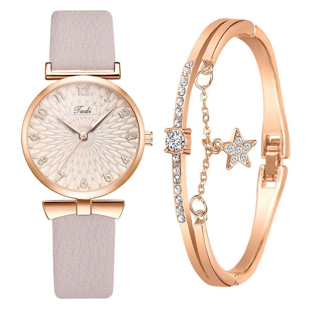 Fashion women's watch2021 AliExpress Cross-Border Hot Korean Style Trendy Simplicity Personalized Bow Women's Bracelet Watch Suit Wholesale
