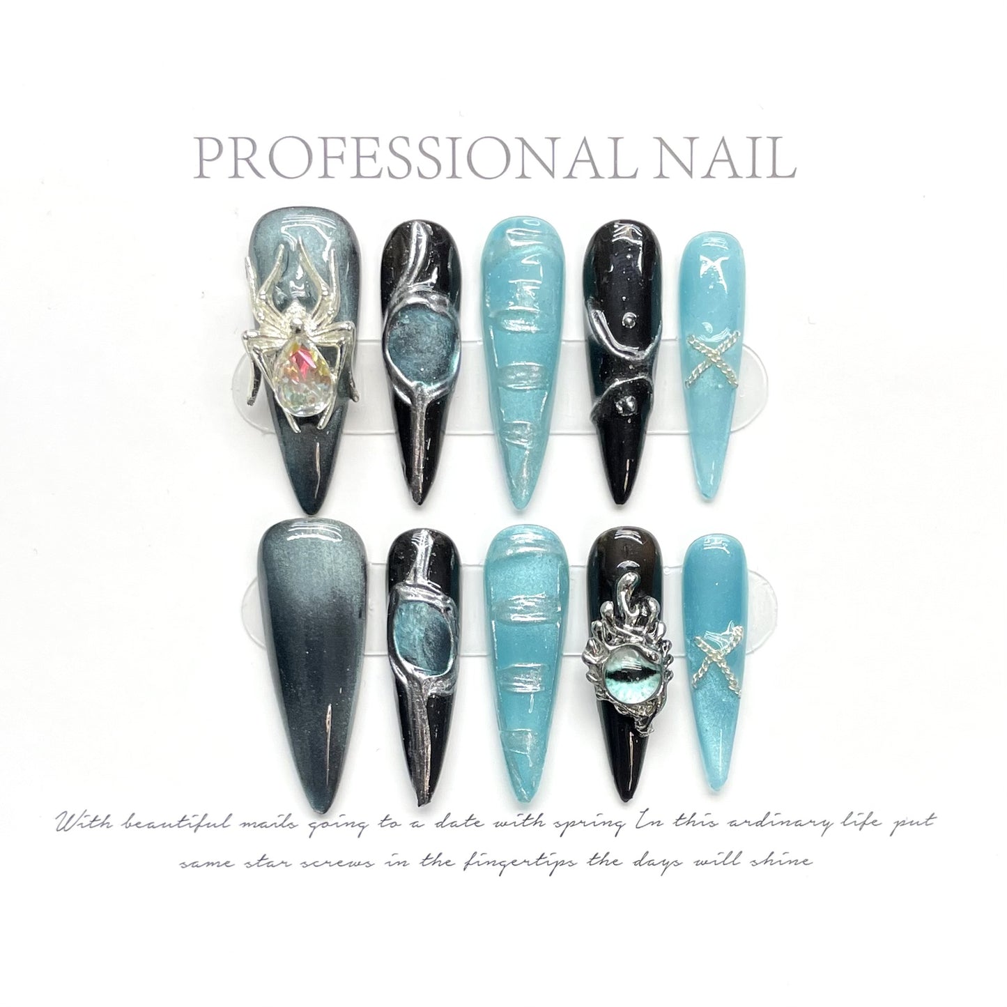 (reusable nail)Black armor finished product long sweet and cool water drops Europe and America spice girls high sense heavy industry spider Yinhai manual manicure.