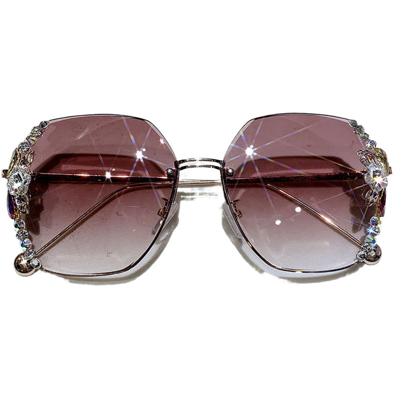 Women's fashion glasses 跨境风墨镜女新款时尚防紫外线水钻大脸显瘦太阳镜网红潮眼镜ins