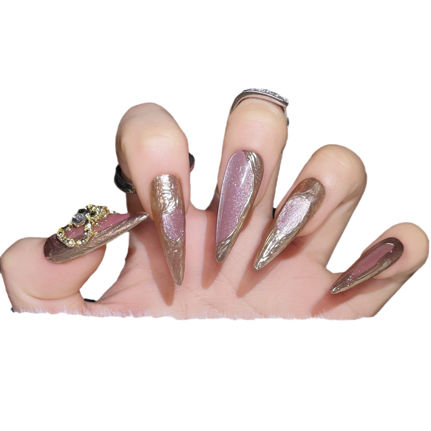 (reusable nail)Daughter and celebrity gentle Buqilatifeng manicure Crystal cat's eye in autumn and winter wearing a long hand-made detachable.