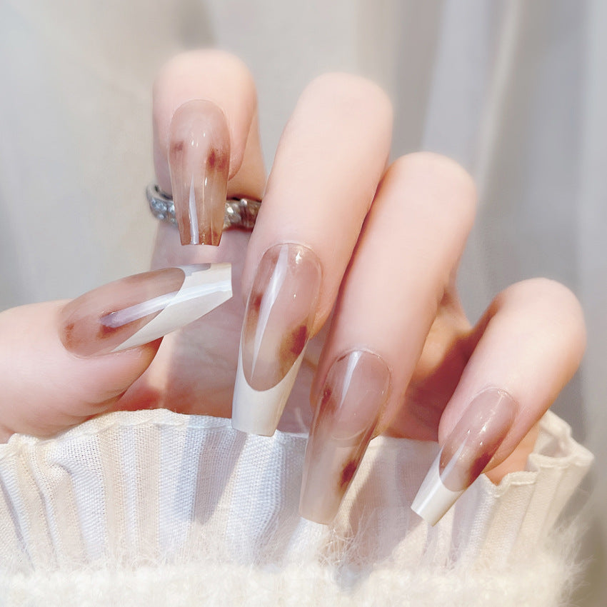 Fashion  nail European and American Simple White French Rendering Popular INS Style European Square Wear Armor Fake Nail Patch Wholesale A44