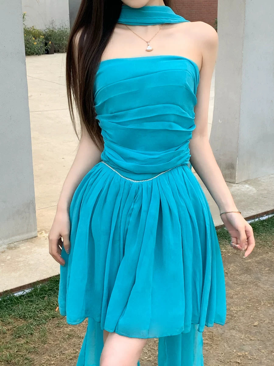 Fashion women's wear off-Shoulder Tube Top Hot Girl Waist Slimming Seaside Holiday Dress Summer Super Fairy Goddess Sanya Style Beach Dress