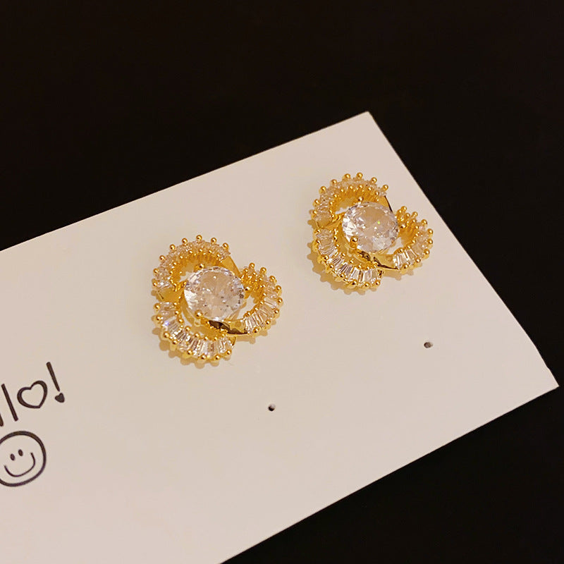 真金电镀银针锆石花朵耳环轻奢高级感气质耳钉小众时尚耳饰批发女