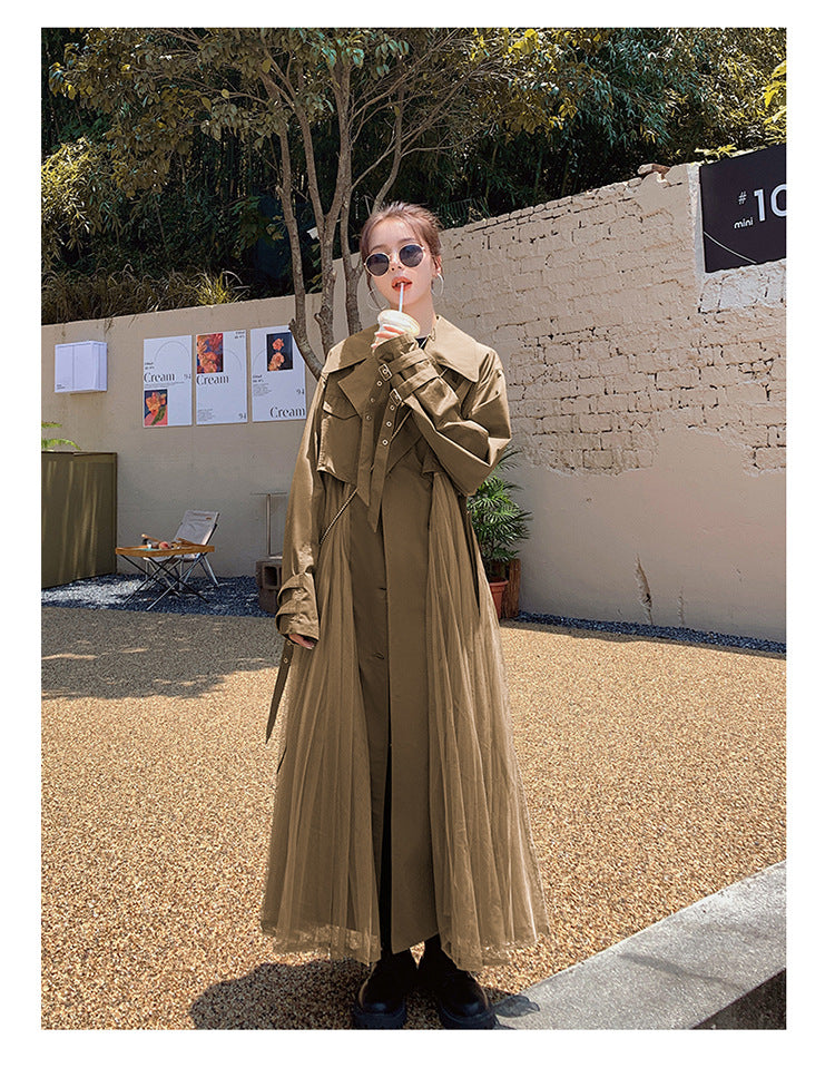 Fashion women's wear A Large Number of in Stock 2024   Purpleflower Holly Leaf Spring and Autumn Trench Coat Women's French Mesh Stitching Casual Temperament Coat