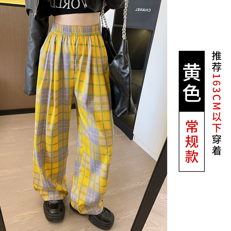 Dopamine pants Free shipping Tattoo Autumn 24 new dopamine plaid pants women's high-waisted versatile casual trousers narrow version vertical contrasting wide-leg trousers