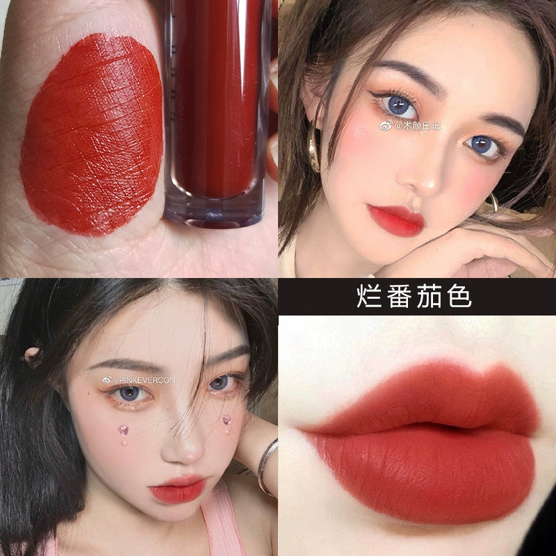 裸色口红唇釉吃土色系欧美妆巧克力女豆沙色深奶茶棕色哑光不粘杯