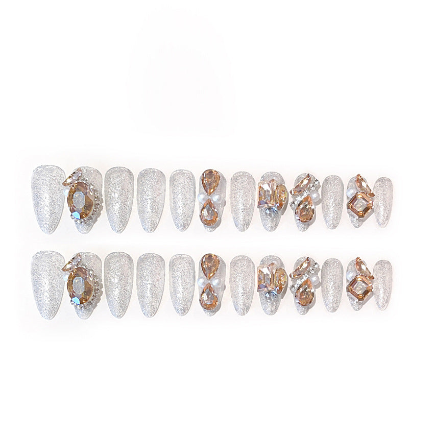 Fashion  nail New Nail Beauty Wear Nail Ins Advanced Pure Desire Wind Nail Patch Wear Nail Rhinestone Big Diamond Nail Stickers U8