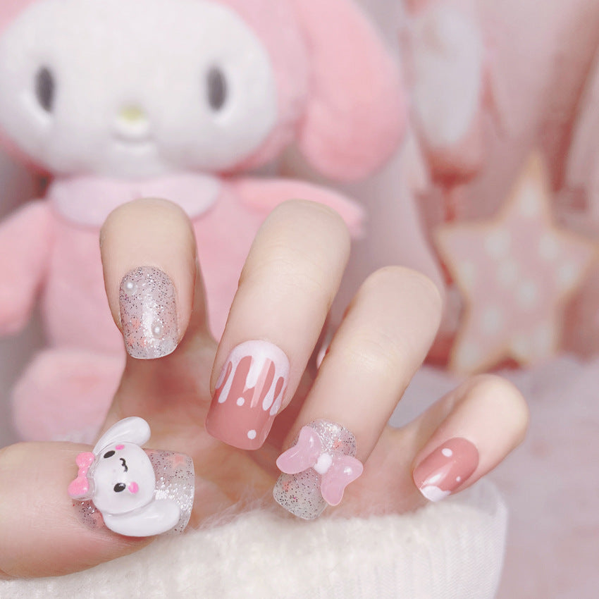 Fashion  nail Fake Nails Nail Stickers Cute Cinnamoroll Babycinnamoroll Bow Knot Wear Nail Finished Patch Wear Nail Wholesale A51