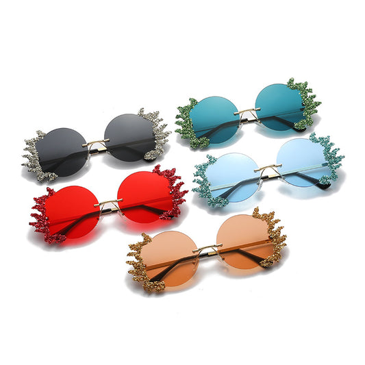 Women's fashion glasses 2023欧美大框架镶钻墨镜跨境潮流水晶钻石太阳眼镜户外防晒显瘦女