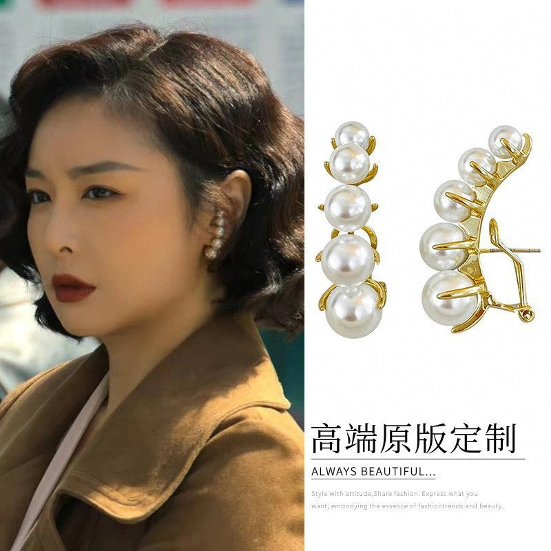 法式优雅珍珠几何耳环时尚个性设计感耳钉小众轻奢气质耳饰批发女
