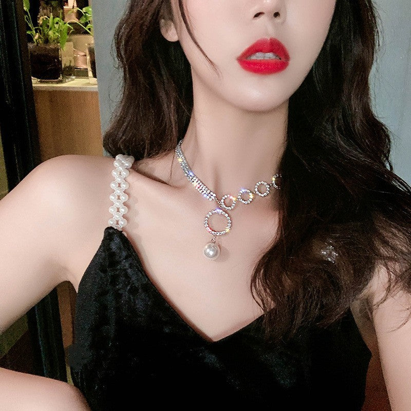 欧美镶钻水滴椭圆项链时尚高级感锁骨链小众设计冷淡风项饰批发女