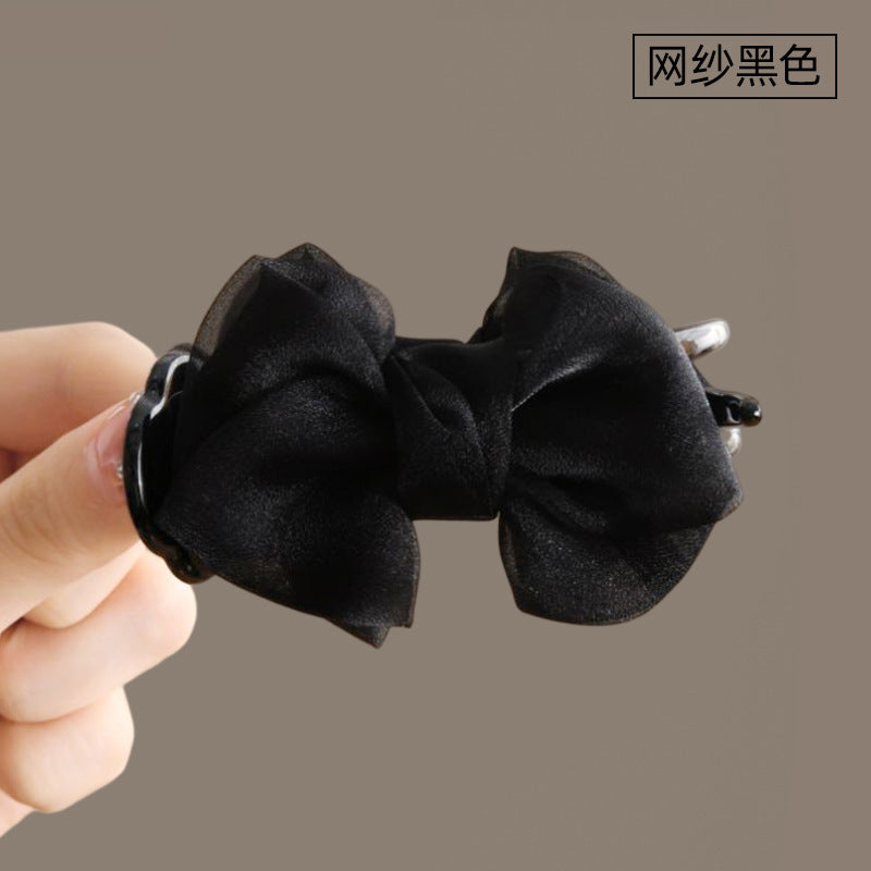 迪丽热巴同款网纱蝴蝶结发夹时尚个性抓夹盘发鲨鱼夹小众发饰批发