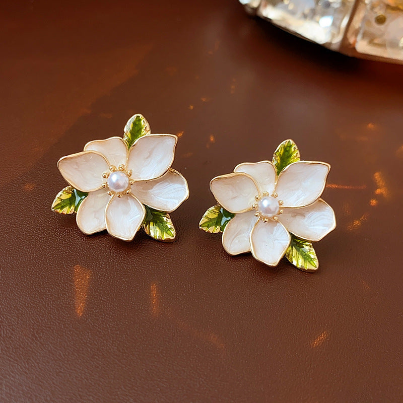 中古vintage耳环 925银针滴油花朵几何耳钉法式复古时尚气质耳饰
