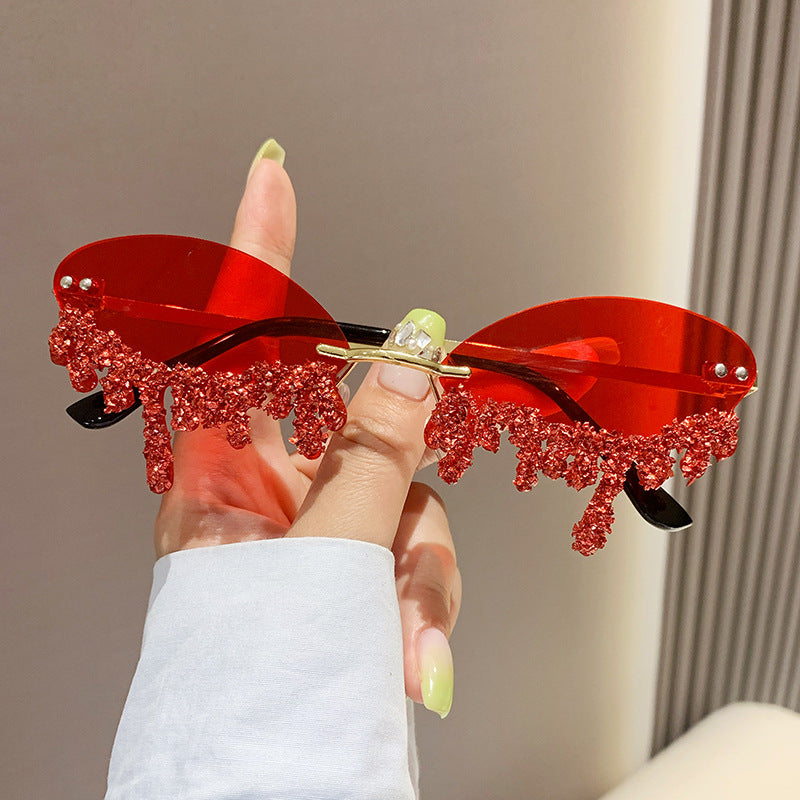 Women's fashion glasses 2023跨境欧美新款天使眼泪手工镶钻太阳镜搞怪拍照影楼创意墨镜