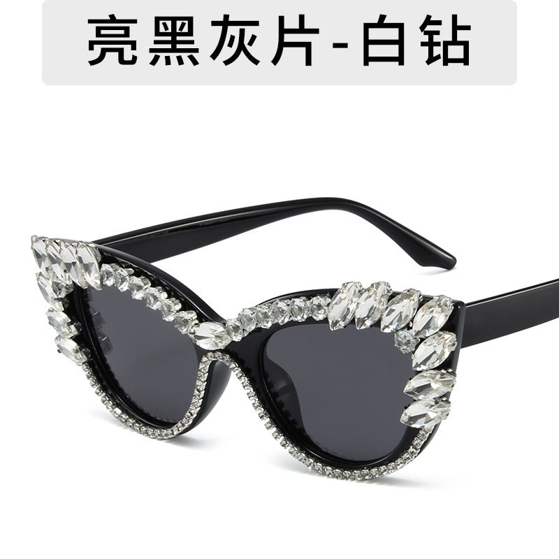 Women's fashion glasses 2023秋季新款欧美猫眼镶钻防蓝光平光镜跨境时尚网红 ins装饰眼镜