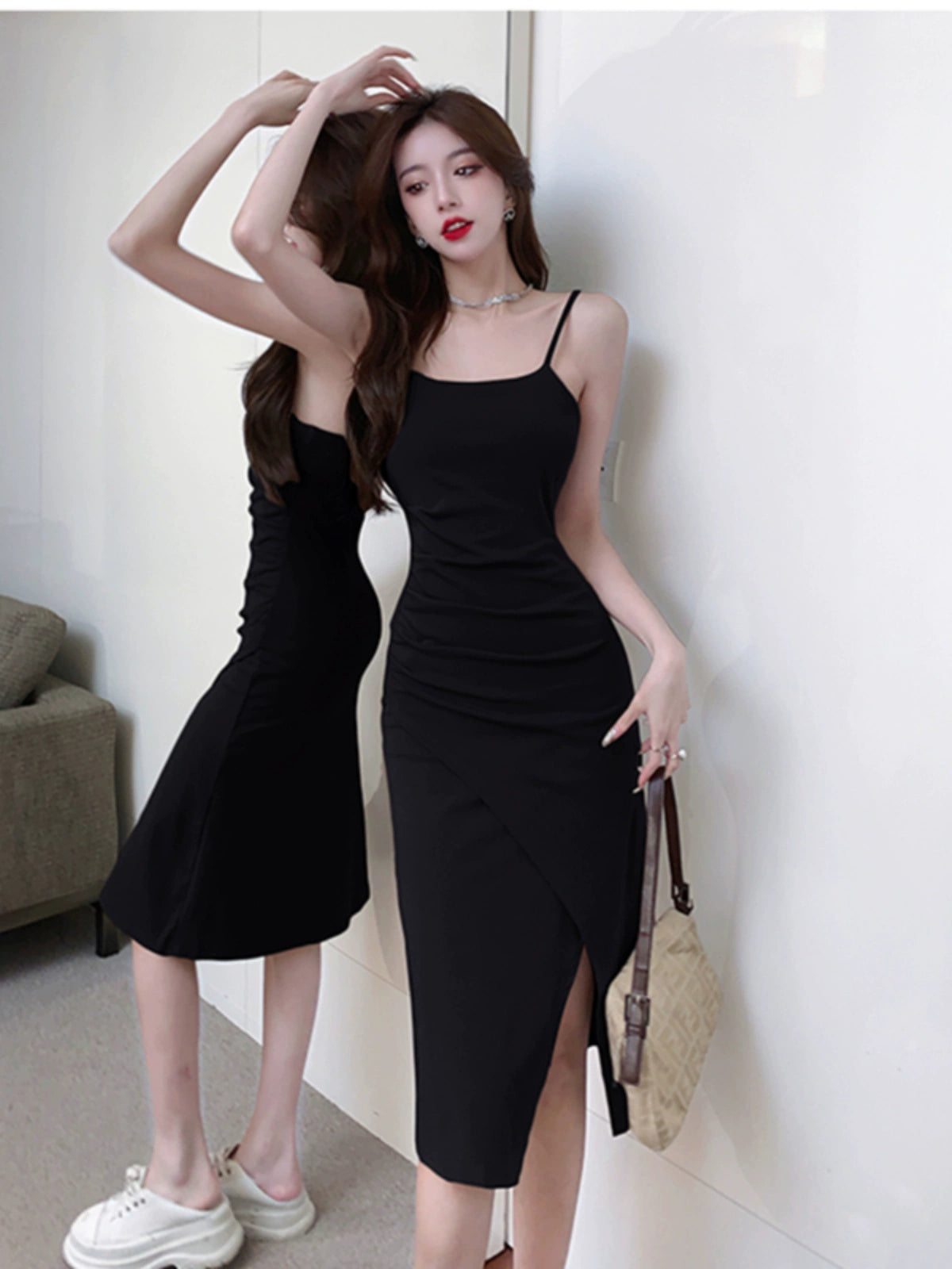 Fashion women's wear Small Hot Girl Suit Women's Spring and Autumn Wear a Set of High Sense Temperament Camisole Dress Two-Piece Suit